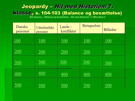 Jeopardy – Hit med Historien. 7. klasse, s