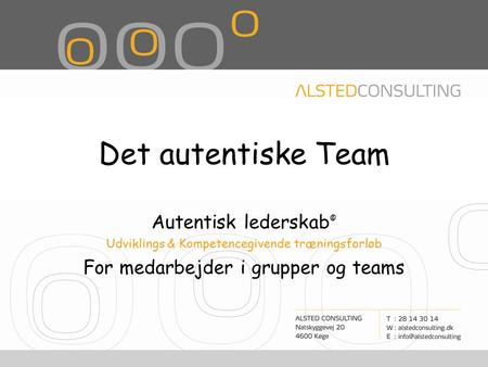 Det autentiske Team Autentisk lederskab © Udviklings & Kompetencegivende træningsforløb For medarbejder i grupper og teams.