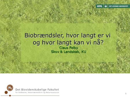 © 7 januar 2007 –Claus Felby 1 Biobrændsler, hvor langt er vi og hvor langt kan vi nå? Claus Felby Skov & Landskab, KU.