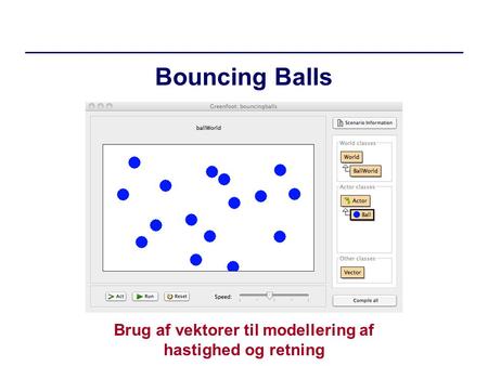 Bouncing Balls Brug af vektorer til modellering af hastighed og retning.