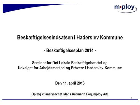 1 Beskæftigelsesindsatsen i Haderslev Kommune - Beskæftigelsesplan 2014 - Seminar for Det Lokale Beskæftigelsesråd og Udvalget for Arbejdsmarked og Erhverv.