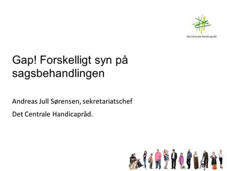 Gap! Forskelligt syn på sagsbehandlingen Andreas Jull Sørensen, sekretariatschef Det Centrale Handicapråd.