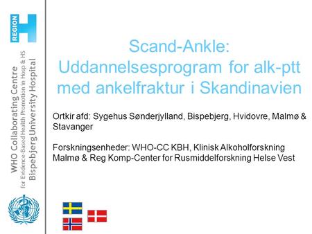 WHO Collaborating Centre for Evidence-Based Health Promotion in Hosp & HS Bispebjerg University Hospital Scand-Ankle: Uddannelsesprogram for alk-ptt med.
