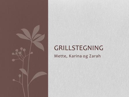Mette, Karina og Zarah GRILLSTEGNING. Grillstegning Ved grillstegning eller spidsstegning (også kaldt tørstegning) anvendes så lidt fedtstof så muligt.