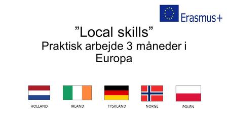 ”Local skills” Praktisk arbejde 3 måneder i Europa HOLLANDIRLANDTYSKLANDNORGE POLEN.