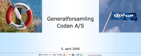 Generalforsamling Codan A/S 5. april 2006. 2  Et godt år •Vækst i bruttopræmier på 3,3 % •Combined ratio forbedret med 0,7% •Resultat efter skat på 1.205.
