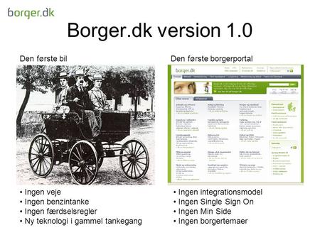 Borger.dk version 1.0 Den første bil Den første borgerportal