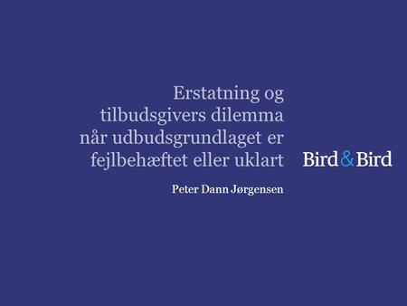Erstatning og tilbudsgivers dilemma når udbudsgrundlaget er fejlbehæftet eller uklart Peter Dann Jørgensen.