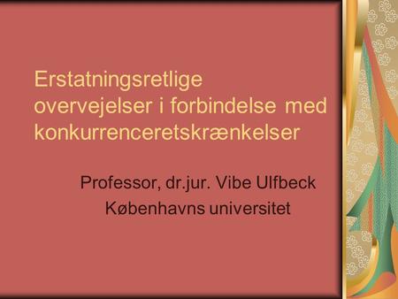 Professor, dr.jur. Vibe Ulfbeck Københavns universitet