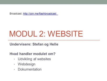 Modul 2: Website Undervisere: Stefan og Helle Hvad handler modulet om?