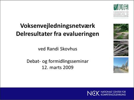 Voksenvejledningsnetværk Delresultater fra evalueringen ved Randi Skovhus Debat- og formidlingsseminar 12. marts 2009.