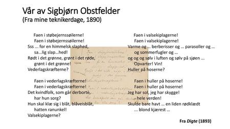 Vår av Sigbjørn Obstfelder (Fra mine teknikerdage, 1890)