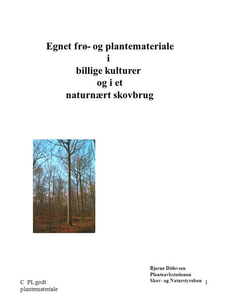 C PL godt plantemateriale 1 Egnet frø- og plantemateriale i billige kulturer og i et naturnært skovbrug Bjerne Ditlevsen Planteavlsstationen Skov- og Naturstyrelsen.