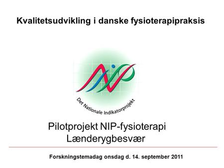 Pilotprojekt NIP-fysioterapi Lænderygbesvær
