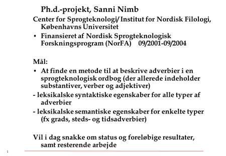 Ph.d.-projekt, Sanni Nimb
