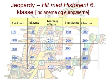Jeopardy – Hit med Historien! 6. klasse [Indianerne og europæerne]