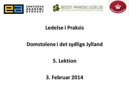 Ledelse i Praksis Domstolene i det sydlige Jylland 5. Lektion 3. Februar 2014.