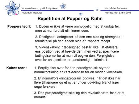 Repetition af Popper og Kuhn