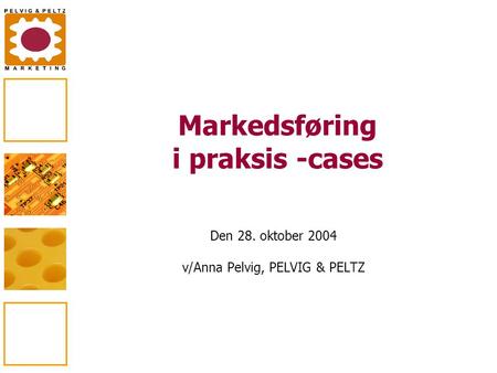 Den 28. oktober 2004 v/Anna Pelvig, PELVIG & PELTZ Markedsføring i praksis -cases.