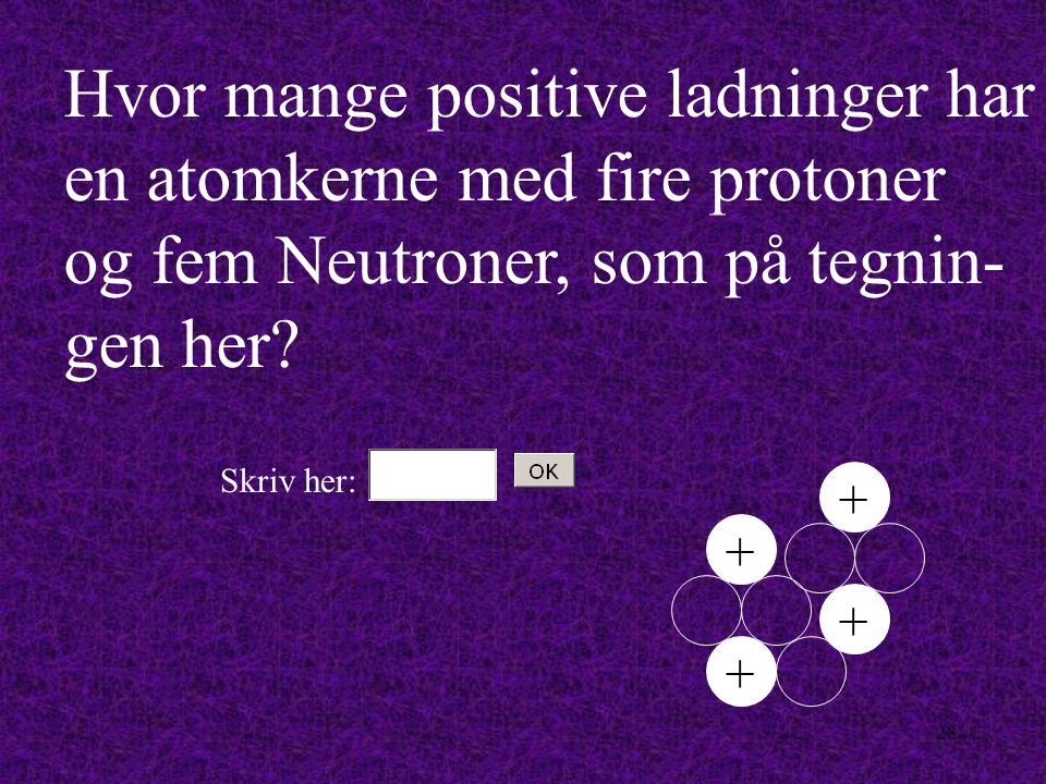 Hvor mange positive ladninger har en atomkerne med fire protoner