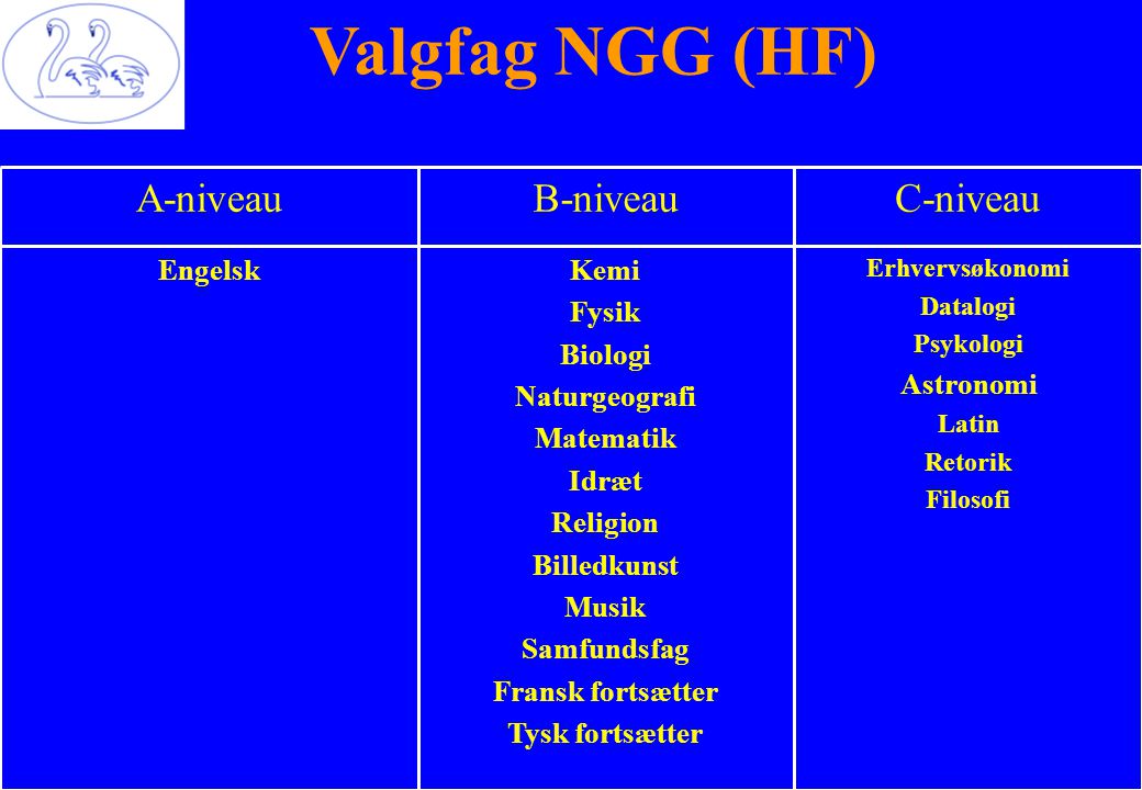 Valgfag NGG (HF) C-niveau B-niveau A-niveau Astronomi Kemi Fysik