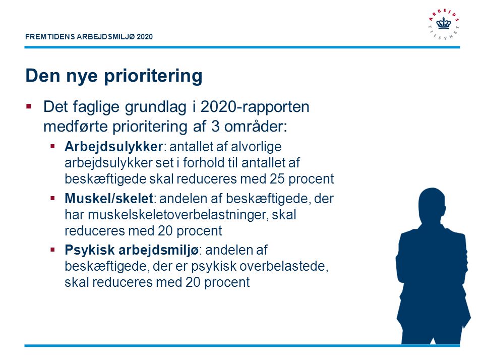 Den nye prioritering Det faglige grundlag i 2020-rapporten medførte prioritering af 3 områder: