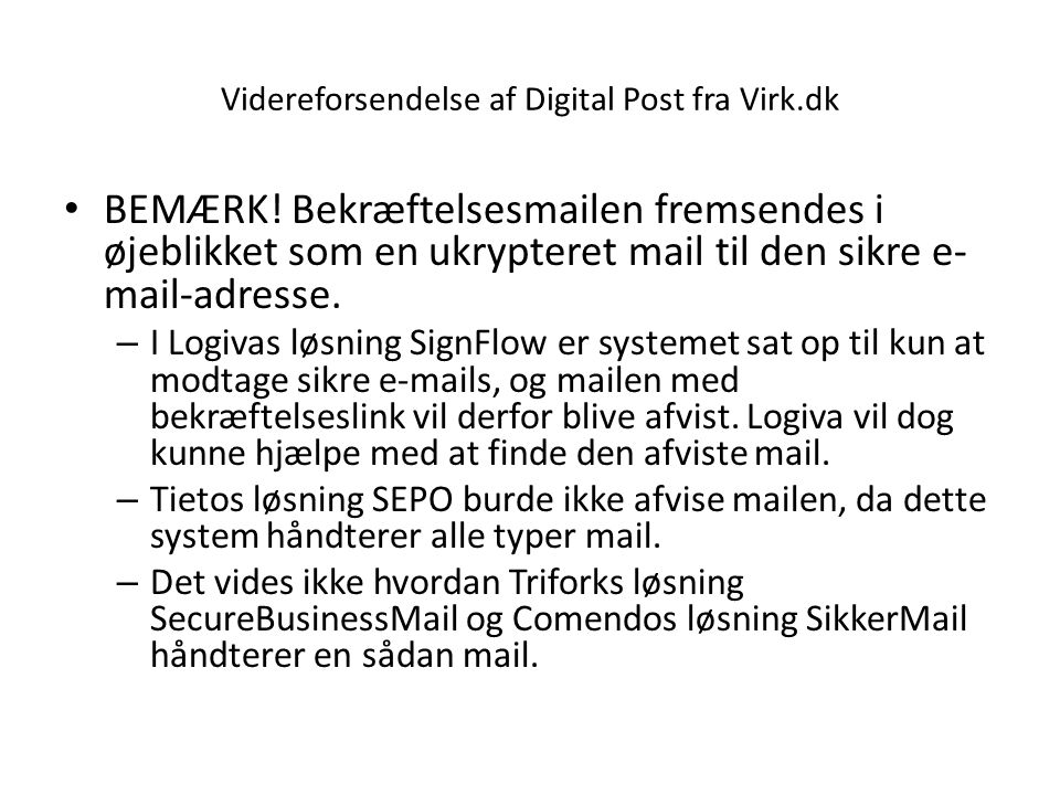 Videreforsendelse af Digital Post fra Virk.dk