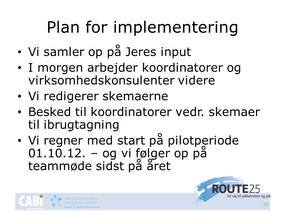 Plan for implementering