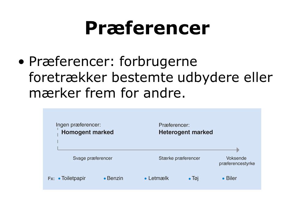 Præferencer Præferencer: forbrugerne foretrækker bestemte udbydere eller mærker frem for andre.
