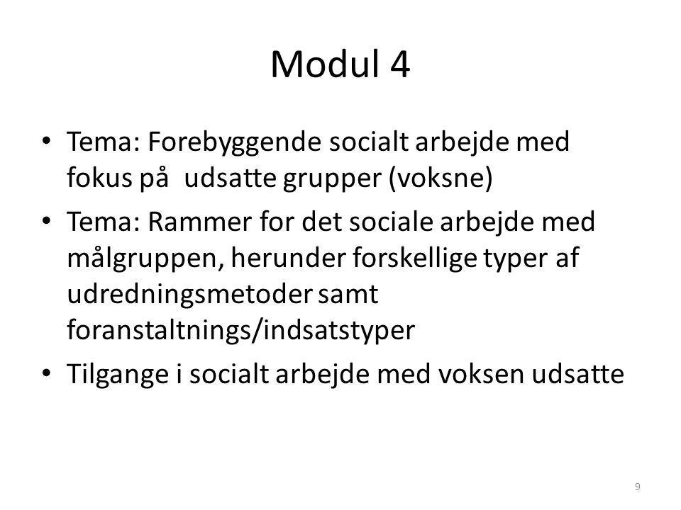 Modul 4 Tema: Forebyggende socialt arbejde med fokus på udsatte grupper (voksne)