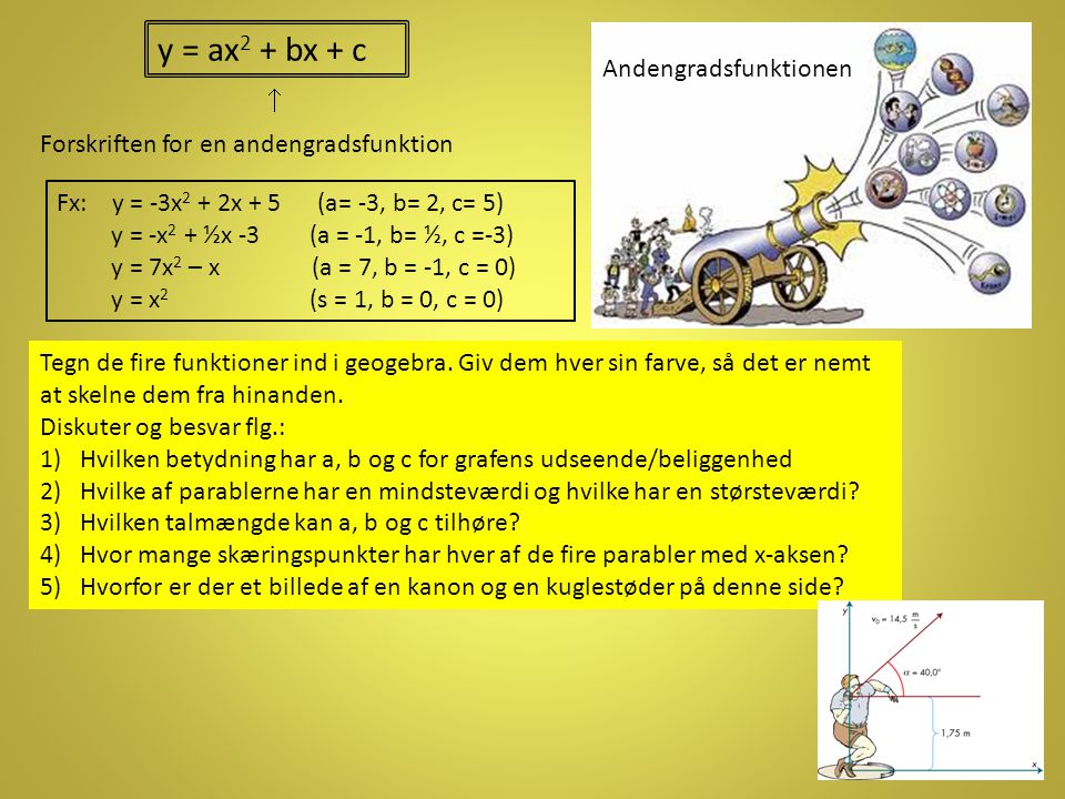 y = ax2 + bx + c Andengradsfunktionen 