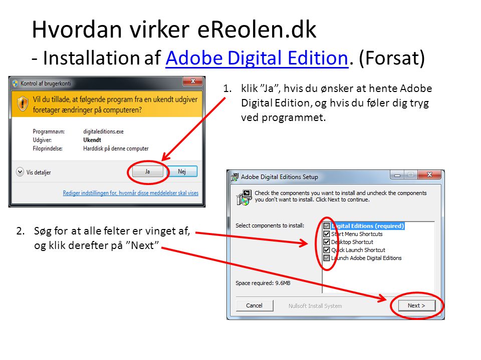 Hvordan virker eReolen. dk - Installation af Adobe Digital Edition