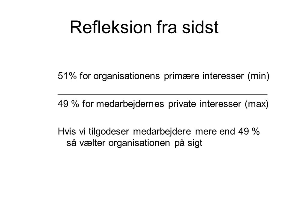 Refleksion fra sidst 51% for organisationens primære interesser (min)