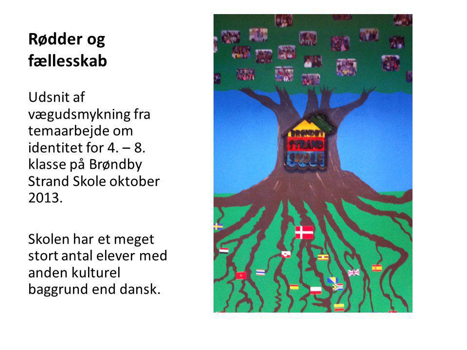 Rødder og fællesskab Udsnit af vægudsmykning fra temaarbejde om identitet for 4. – 8. klasse på Brøndby Strand Skole oktober