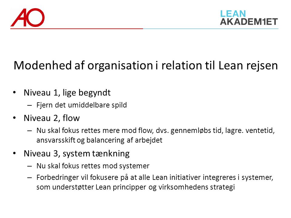 Modenhed af organisation i relation til Lean rejsen