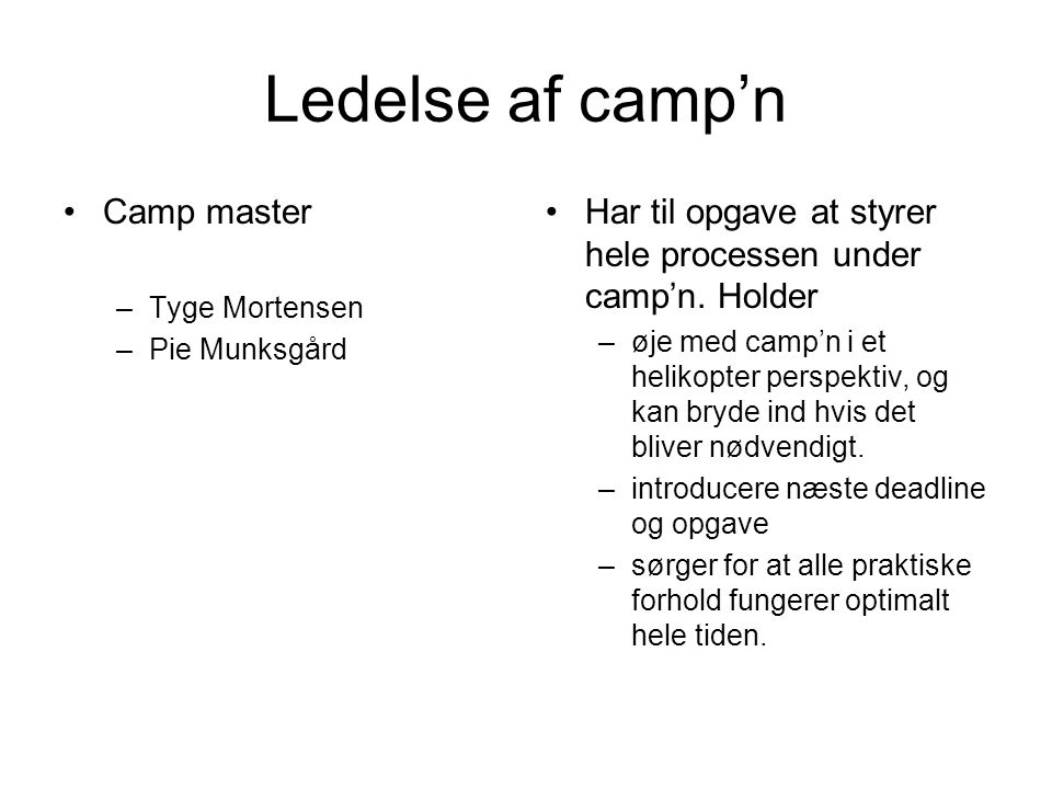 Ledelse af camp’n Camp master