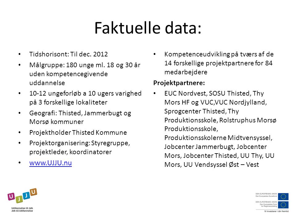 Faktuelle data:   Tidshorisont: Til dec. 2012