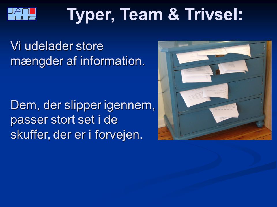 Typer, Team & Trivsel: Vi udelader store mængder af information.