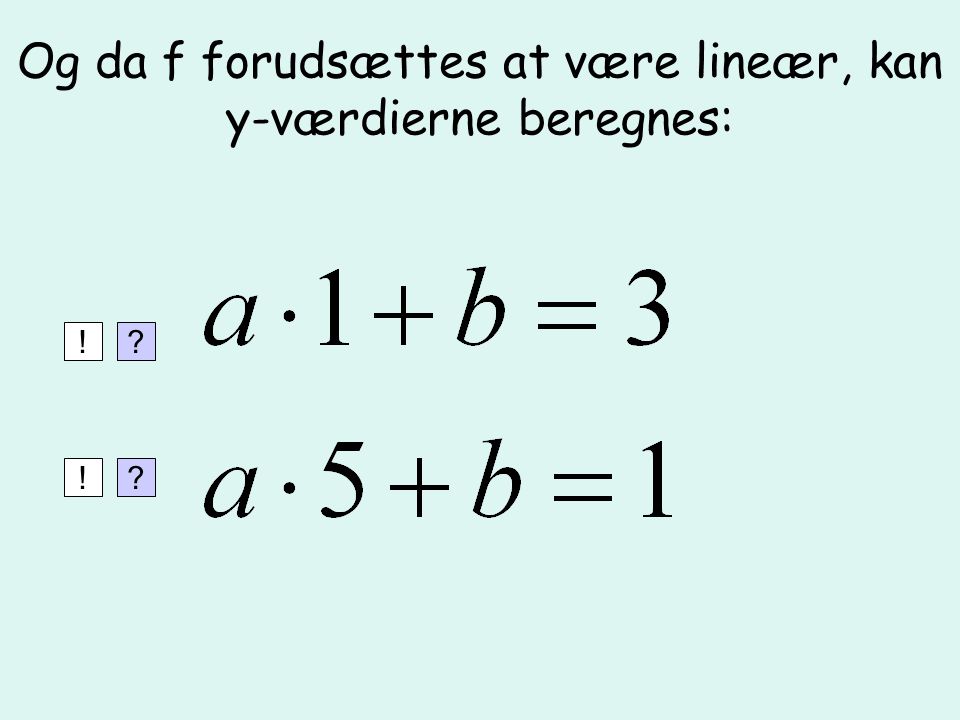 Og da f forudsættes at være lineær, kan y-værdierne beregnes: