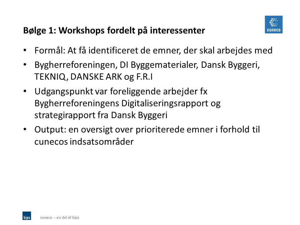 Bølge 1: Workshops fordelt på interessenter