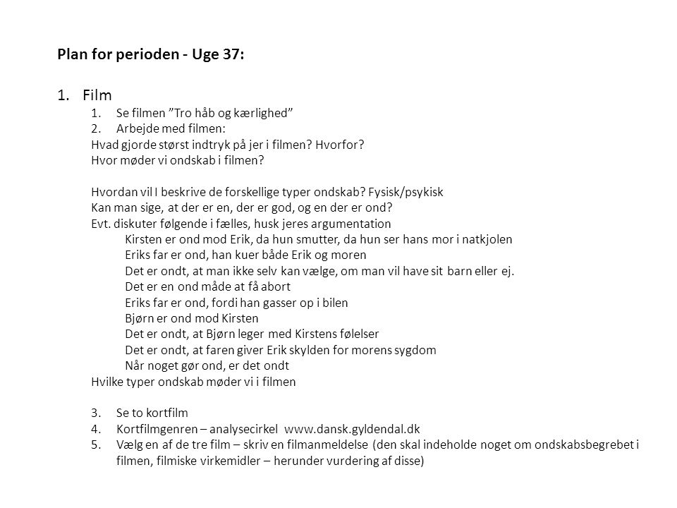 Plan for perioden - Uge 37: Film
