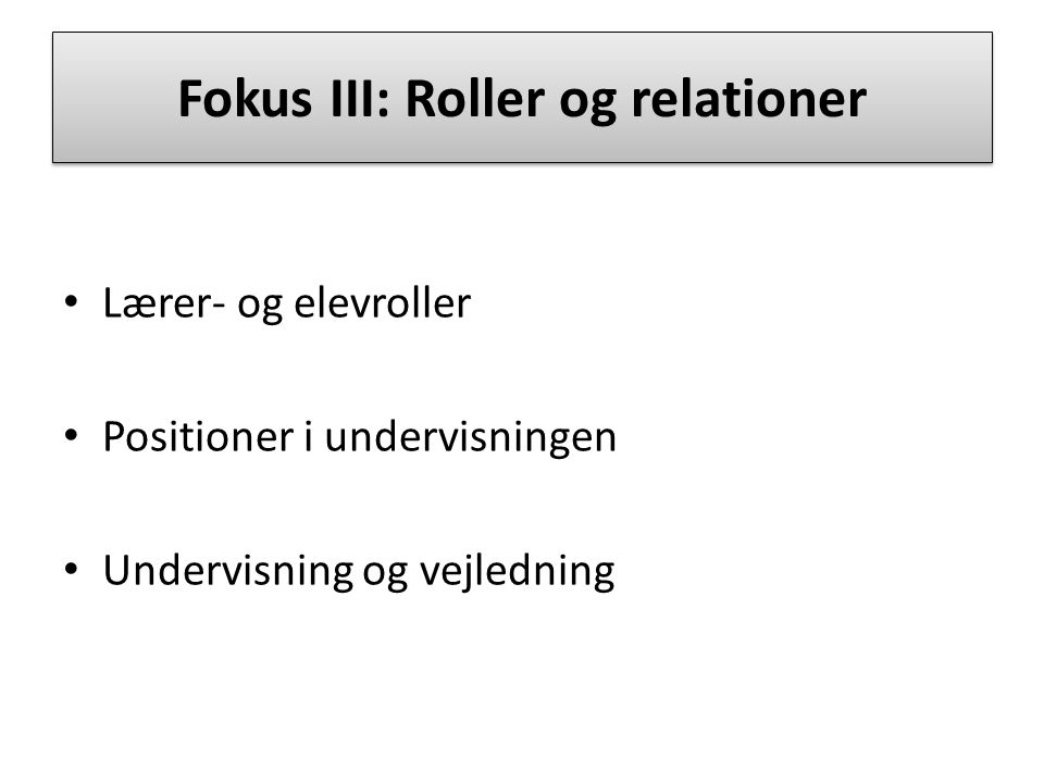 ‍ Fokus III: Roller og relationer