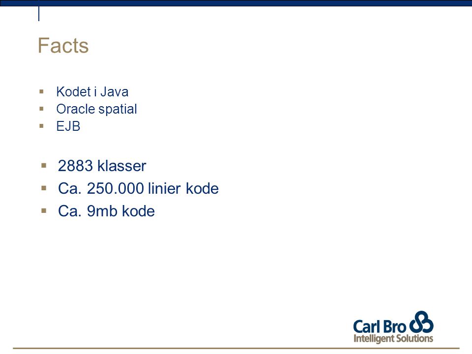 Facts 2883 klasser Ca linier kode Ca. 9mb kode Kodet i Java