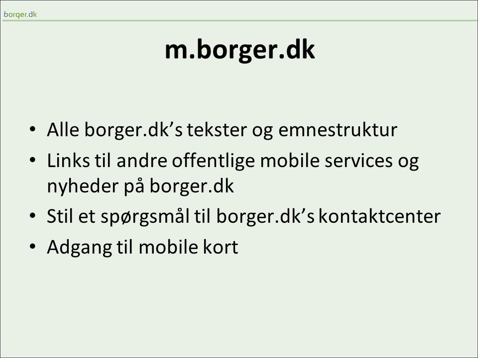 m.borger.dk Alle borger.dk’s tekster og emnestruktur