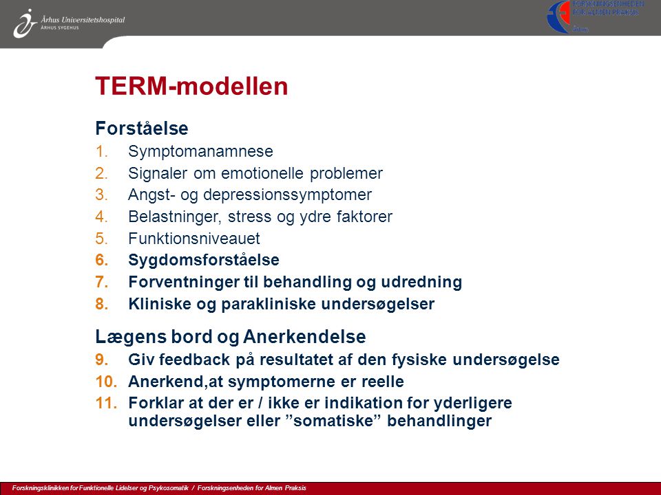 TERM-modellen Forståelse Lægens bord og Anerkendelse Symptomanamnese
