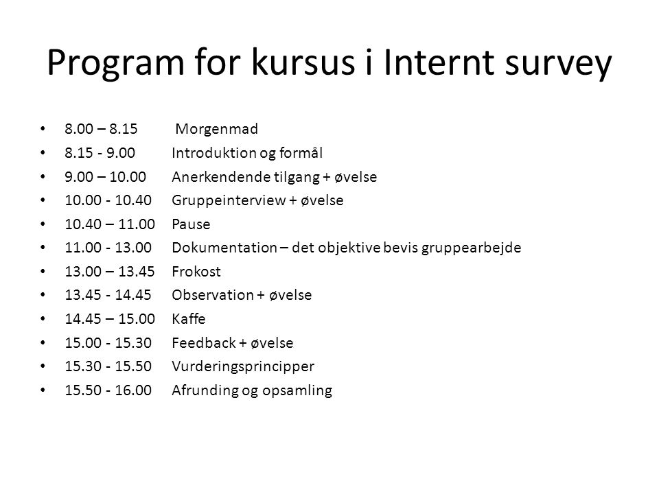 Program for kursus i Internt survey