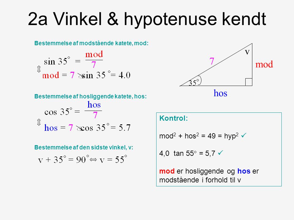2a Vinkel & hypotenuse kendt