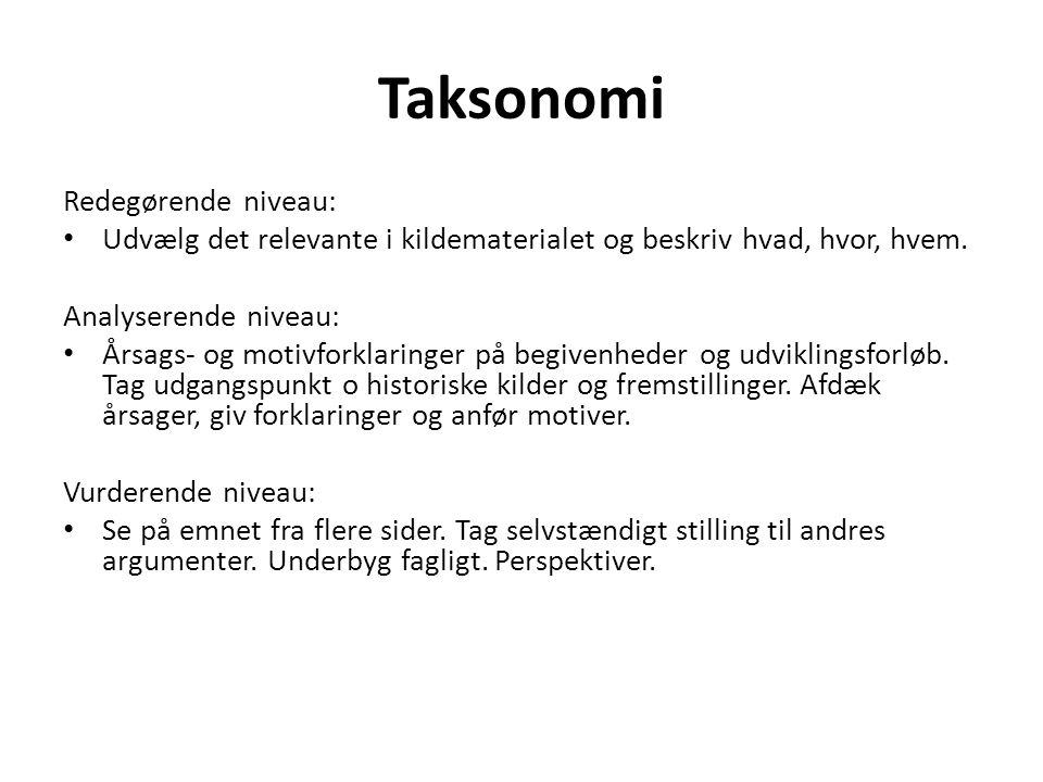 Taksonomi Redegørende niveau:
