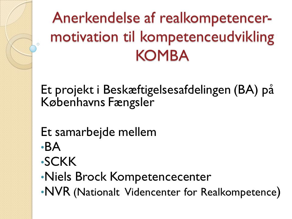 Anerkendelse af realkompetencer-motivation til kompetenceudvikling KOMBA