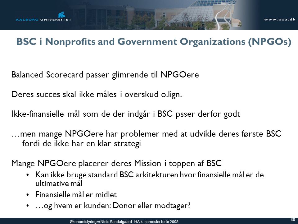 BSC i Nonprofits and Government Organizations (NPGOs)